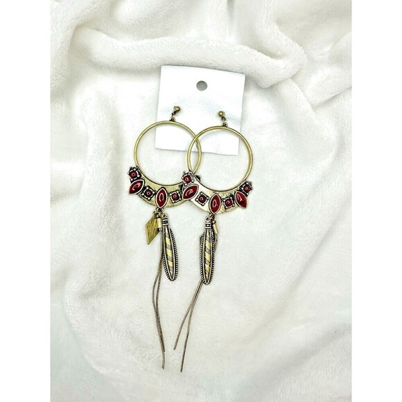 Free People Jewelry - NEW Free People Winona Hoops In Brass Red Jasper Bohemian Western Boho Dangles